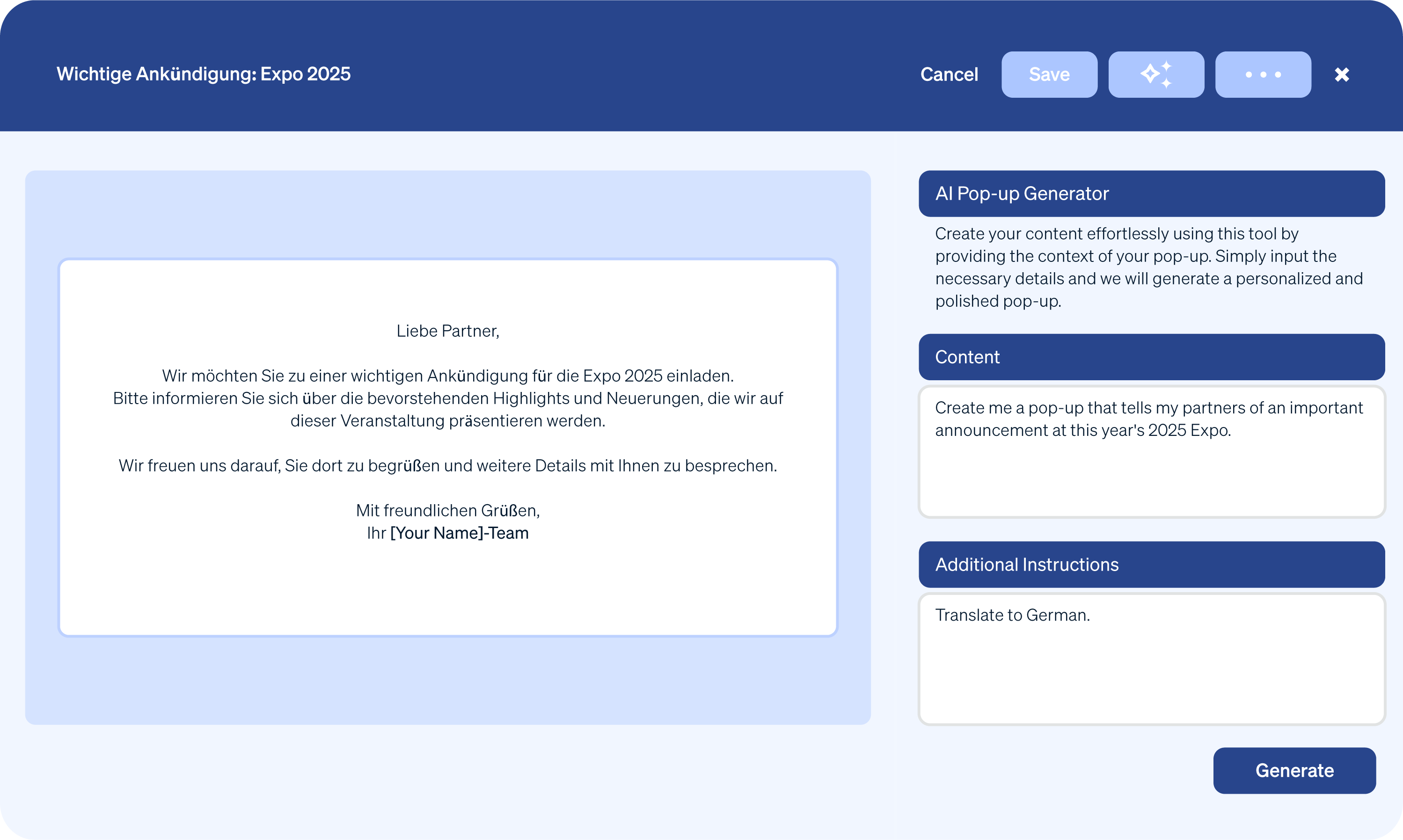 Popup Generation in ZiftONE