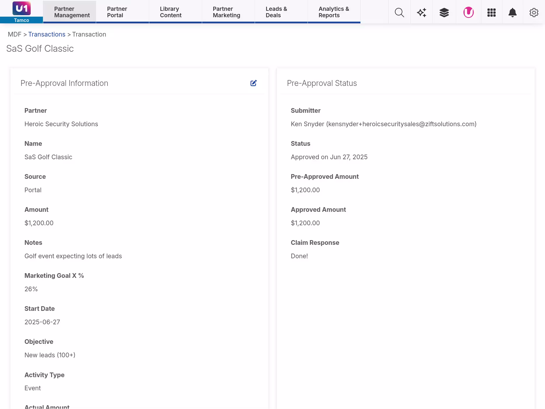 MDF transaction tracking