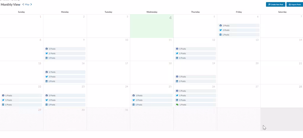 Monthly View of Social Media posts